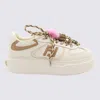 Fendi Low Top Platform Shoes In White Leather With Charm In Neutral
