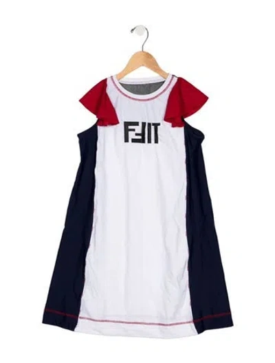 Pre-owned Fendi Kids' White And Multicolor Patterned Sleeveless Dres
