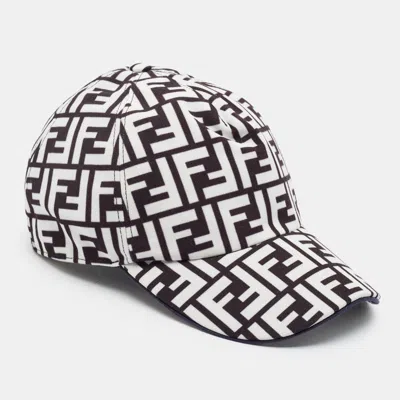 Pre-owned Fendi White /black Zucca Pattern Cotton Baseball Cap One Size