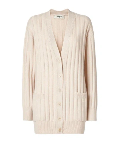 Fendi White Cashmere Cardigan In Neutral