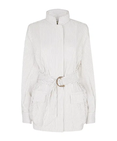 FENDI FENDI STRIPED RING BUCKLE BELTED JACKET