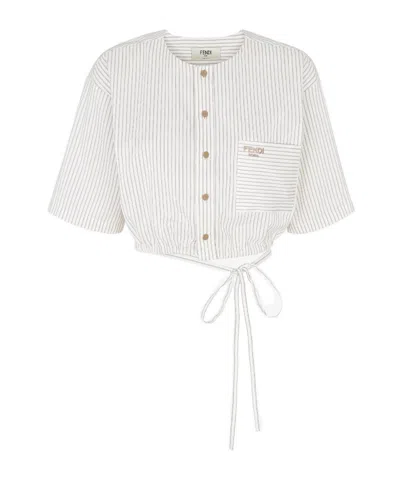 FENDI FENDI DRAWSTRING HEM STRIPED CROPPED SHIRT