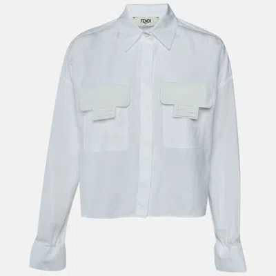 Pre-owned Fendi White Cotton Drawstring Cuff Detail Cropped Shirt S