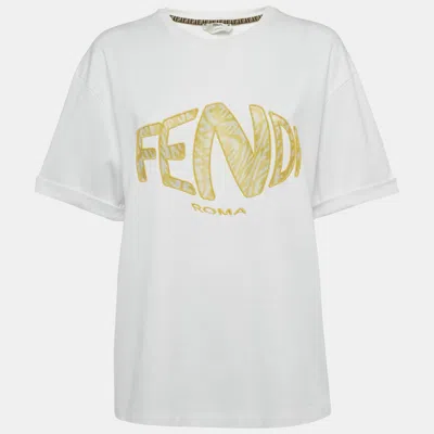 Pre-owned Fendi White Cotton Mesh Fish Eye Logo Detail Short Sleeve T-shirt M