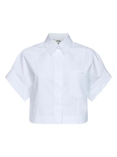 Fendi White Cotton Poplin Cropped Shirt