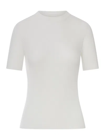 Fendi White Cotton Sweater With Front Logo In Black