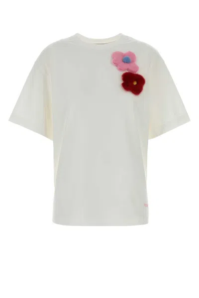 Fendi Jersey T-shirt With Sunny Side Flowers Mink Brooches In Neutral