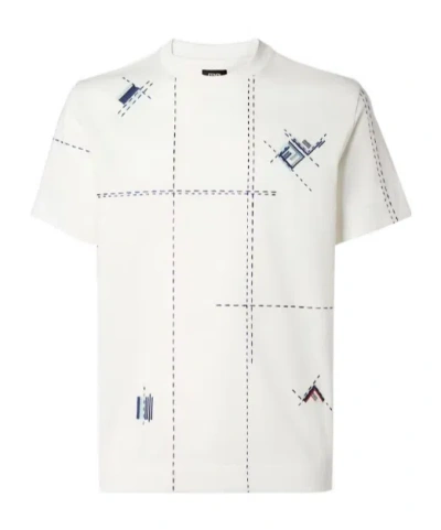 Fendi Short-sleeve Logo-embroidered T-shirt In Blue