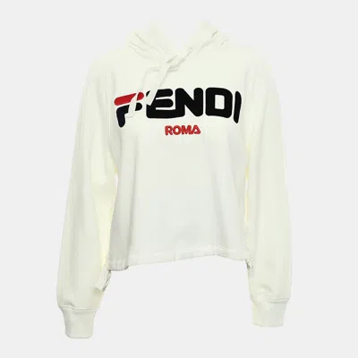 Pre-owned Fendi White Cotton X Fila 2018 Cropped Logo Hoodie