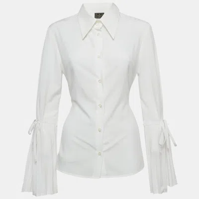 Pre-owned Fendi White Crepe Button Front Tie-up Detail Blouse L