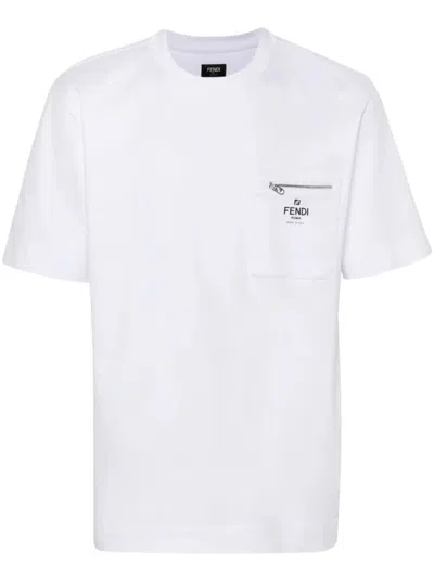 FENDI WHITE CREW NECK T-SHIRT
