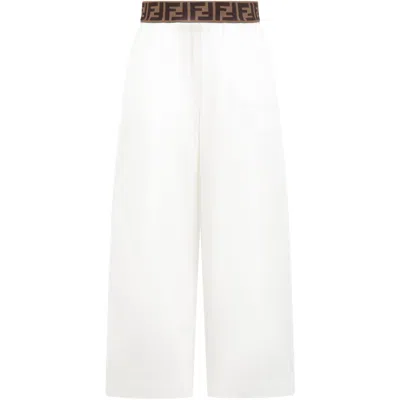 Fendi Kids' White Culottes For Girl With Ff In Bianco