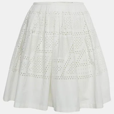 Pre-owned Fendi White Cut-out Pleated Mini Skirt M