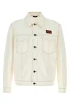 Fendi Denim Jacket With Adjustable Hem And Chest Pockets In Neutral