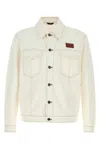 Fendi Denim Jacket With Adjustable Hem And Chest Pockets In Neutral