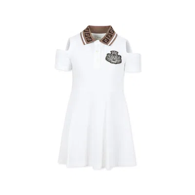 Fendi Kids' White Dress For Girl With Crest