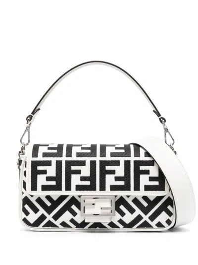 Fendi White Ff Baguette Shoulder Bag