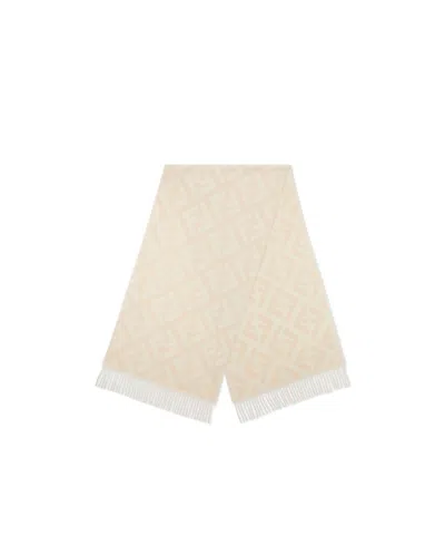 Fendi White Ff Cashmere Scarf In Neutral
