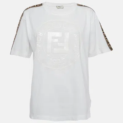 Pre-owned Fendi White Ff Logo Cotton Crew Neck T-shirt M