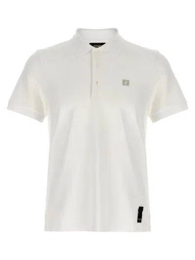 FENDI WHITE FF METALLIC LOGO POLO SHIRT