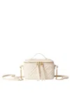 Fendi Vanity Handbag Adjustable Strap Embossed Pattern Top Handle In White