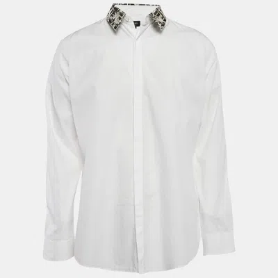Pre-owned Fendi White Ff Print Collar Cotton Long Sleeve Shirt Xl