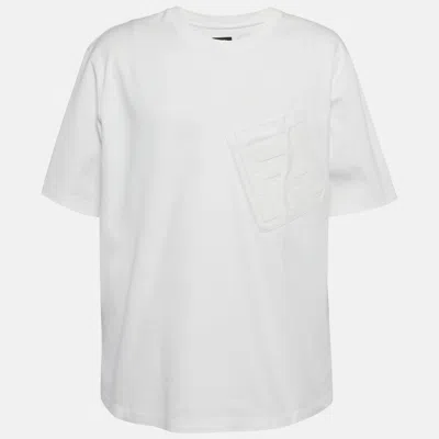Pre-owned Fendi White Jersey Ff Logo Detail T-shirt Xl