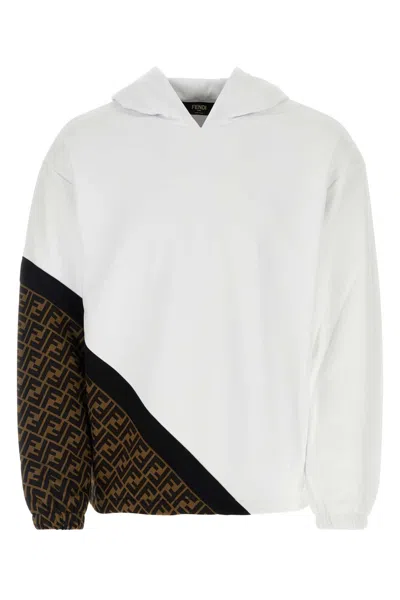 Fendi Geometric Color-block Jersey Sweatshirt With Hood In White