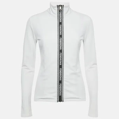 Pre-owned Fendi White Jersey Zip-up Work Out Jacket S