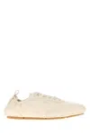 Fendi Low Profile Leather Sneakers With Round Toe In Neutral