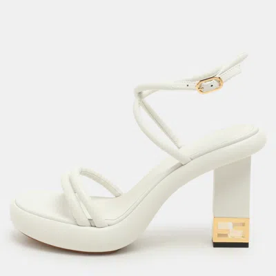 Pre-owned Fendi White Leather Baguette Ankle Strap Sandals Size 40
