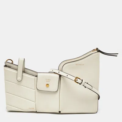 Pre-owned Fendi White Leather Business 3 Pocket Mini Crossbody Bag