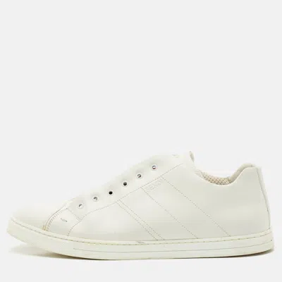 Pre-owned Fendi White Leather Ff Crisscross Strap Slip On Sneakers Size 43
