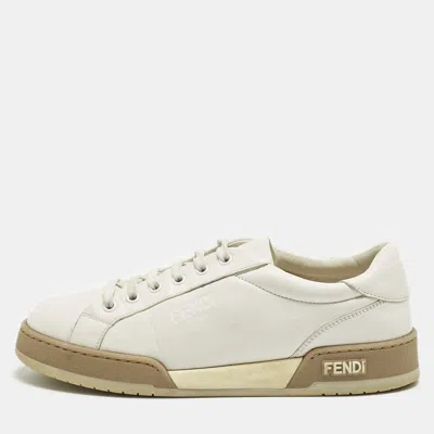 Pre-owned Fendi White Leather Lace Up Low Top Sneakers Size 39