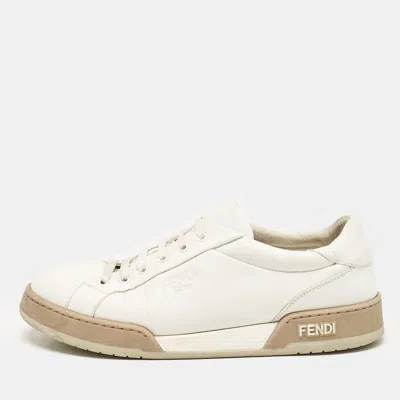 Pre-owned Fendi White Leather Lace Up Low Top Sneakers Size 42.5