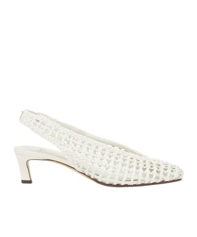 FENDI WHITE LEATHER LOW-HEELED SLINGBACKS
