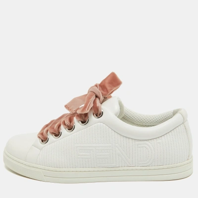 Pre-owned Fendi White Leather Low Top Sneakers Size 40