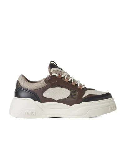Fendi Force Ff-pattern Leather Low-top Sneakers In Brown