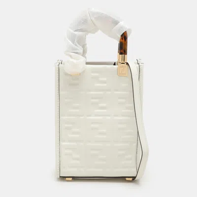 Pre-owned Fendi White Leather Mini Sunshine Tote
