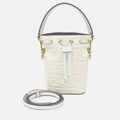 Pre-owned Fendi White Leather Montrezo Bucket Bag Mini