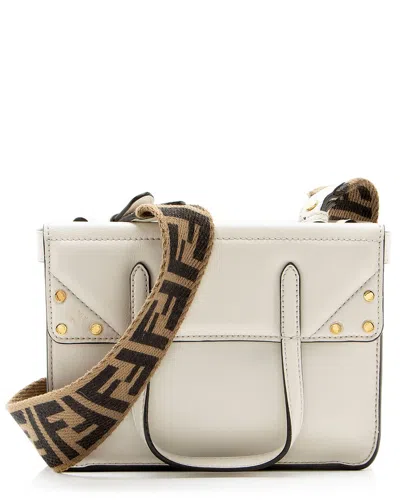 Pre-owned Fendi White Leather, Nylon Grace Flip Mini Tote (authentic Pre-loved)