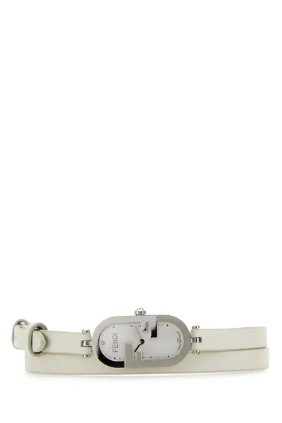 Fendi White Leather O Lock Vertical Watch