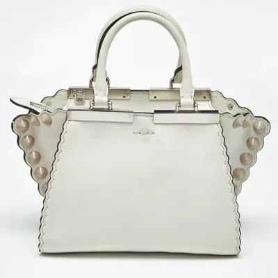 Pre-owned Fendi White Leather Petite Studded 3jours Tote