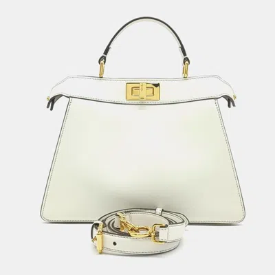 Pre-owned Fendi White Leather Selleria Peekaboo I See U Small