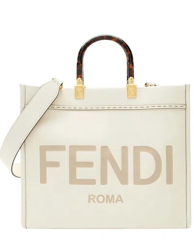 Fendi White Leather Sunshine Medium Shopper Tote (authentic Pre-loved) In Neutral