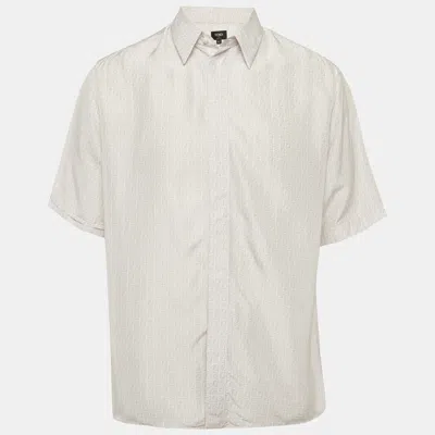 Pre-owned Fendi White Logo Print Silk Shirt Xl