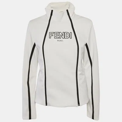Pre-owned Fendi White Logo Print Technical Jersey Ski Jacket M
