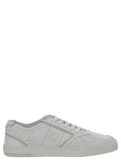 Fendi White Low Top Trainers With Ff Detail And Perforated Design In Leather Man In Multicolor