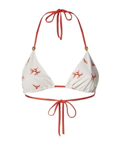 Fendi White Lycra Bikini Top With Coral Print In Multi