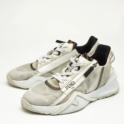 Pre-owned Fendi White Mesh And Suede Flow Sneakers Size 41
